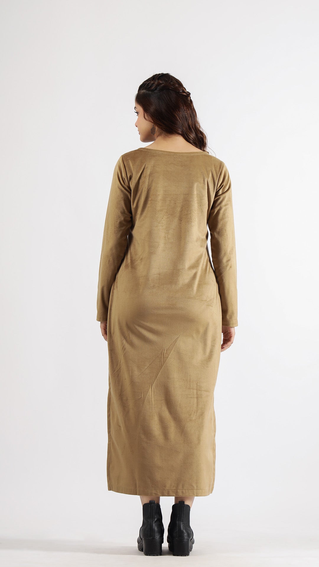 Sophisticated Mustard Velvet Midi Dress for Elegant Evenings | | Shop stylish women's clothing online at Label Flavia |