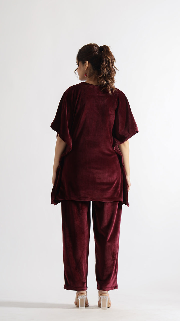 Maroon Velvet Kaftan Co-ord Set | Co-Ord Set | Shop stylish women's clothing online at Label Flavia |