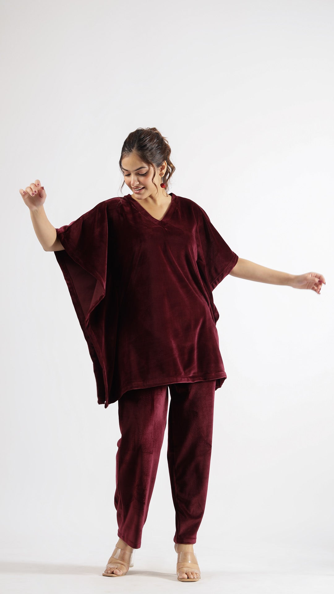 Maroon Velvet Kaftan Co-ord Set | Co-Ord Set | Shop stylish women's clothing online at Label Flavia |