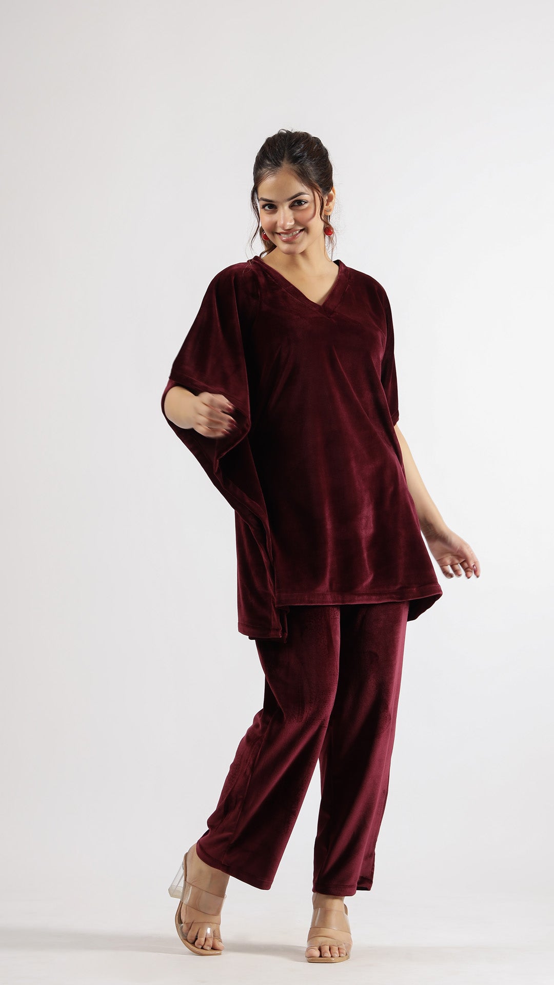 Maroon Velvet Kaftan Co-ord Set | Co-Ord Set | Shop stylish women's clothing online at Label Flavia |