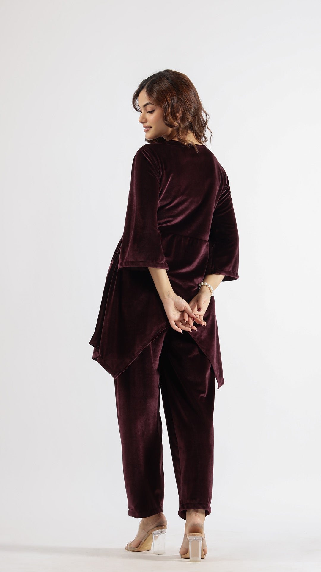 Wine Velvet Embellished Co-ord Set | Co-Ord Set | Shop stylish women's clothing online at Label Flavia |