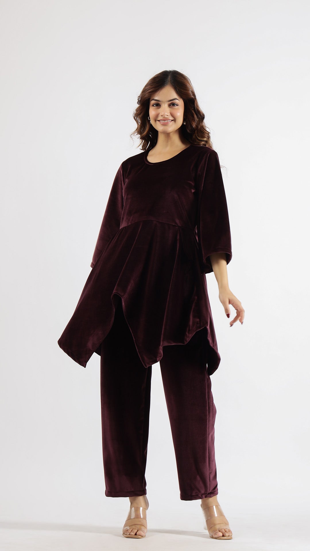 Wine Velvet Embellished Co-ord Set | Co-Ord Set | Shop stylish women's clothing online at Label Flavia |