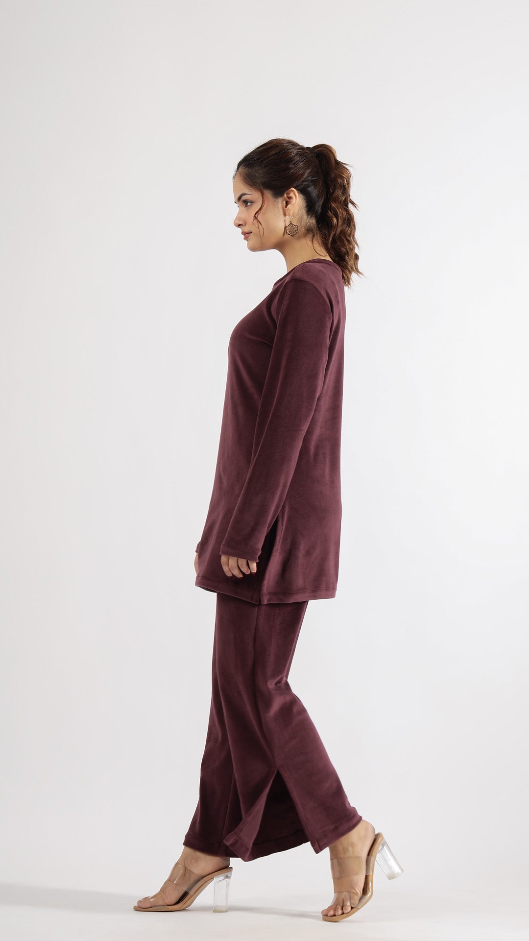 Luxurious Burgundy Velvet Lounge Wear Set – Soft & Stylish