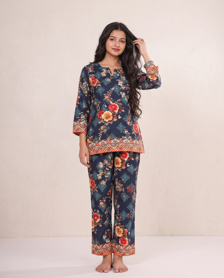 Midnight Elegance – Luxe Floral Co-ord Set