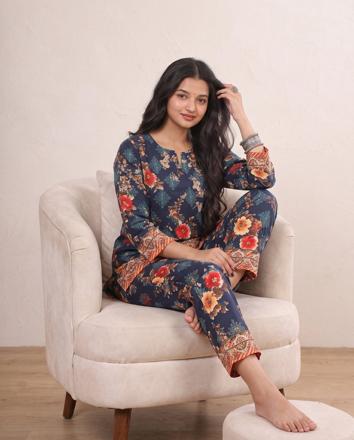 Midnight Elegance – Luxe Floral Co-ord Set