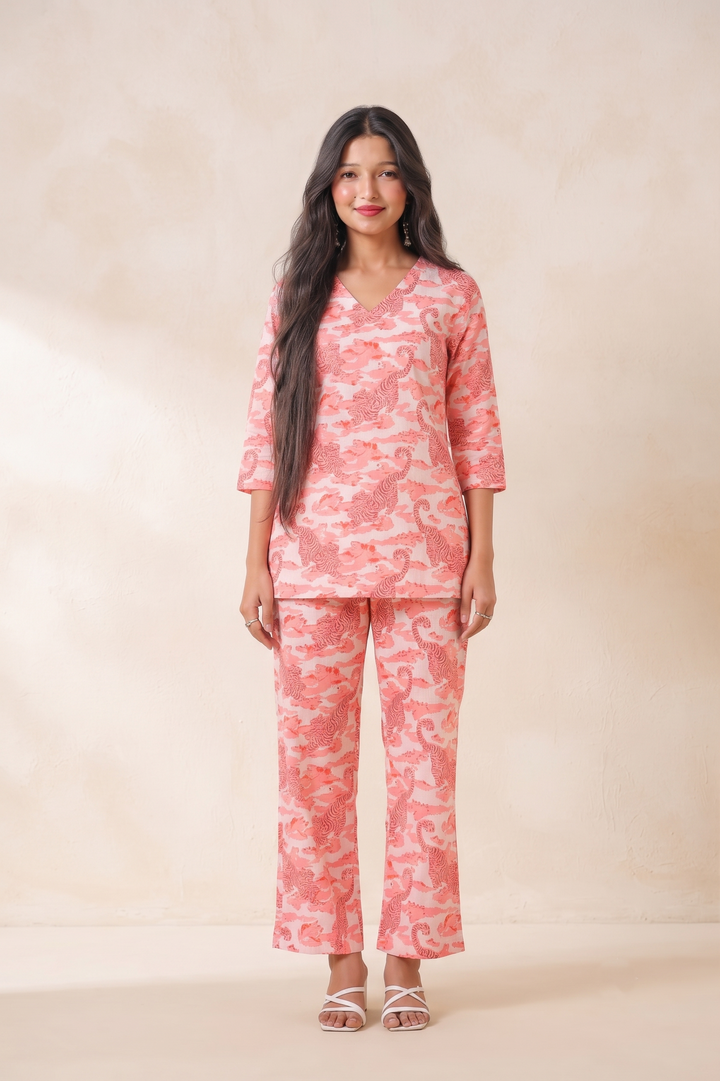 Blush Mirage – Elegant Handcrafted Print Co-ord Set