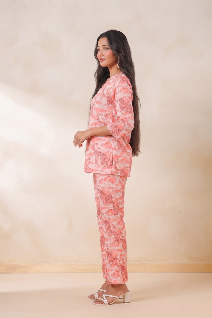 Blush Mirage – Elegant Handcrafted Print Co-ord Set