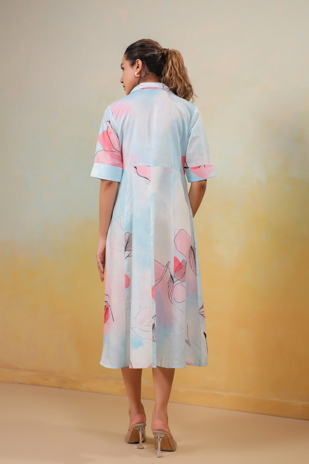 Ethereal Bloom – Watercolor Floral Midi Dress