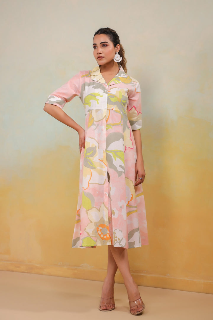 Blush Reverie – Soft Pastel Floral Midi Dress