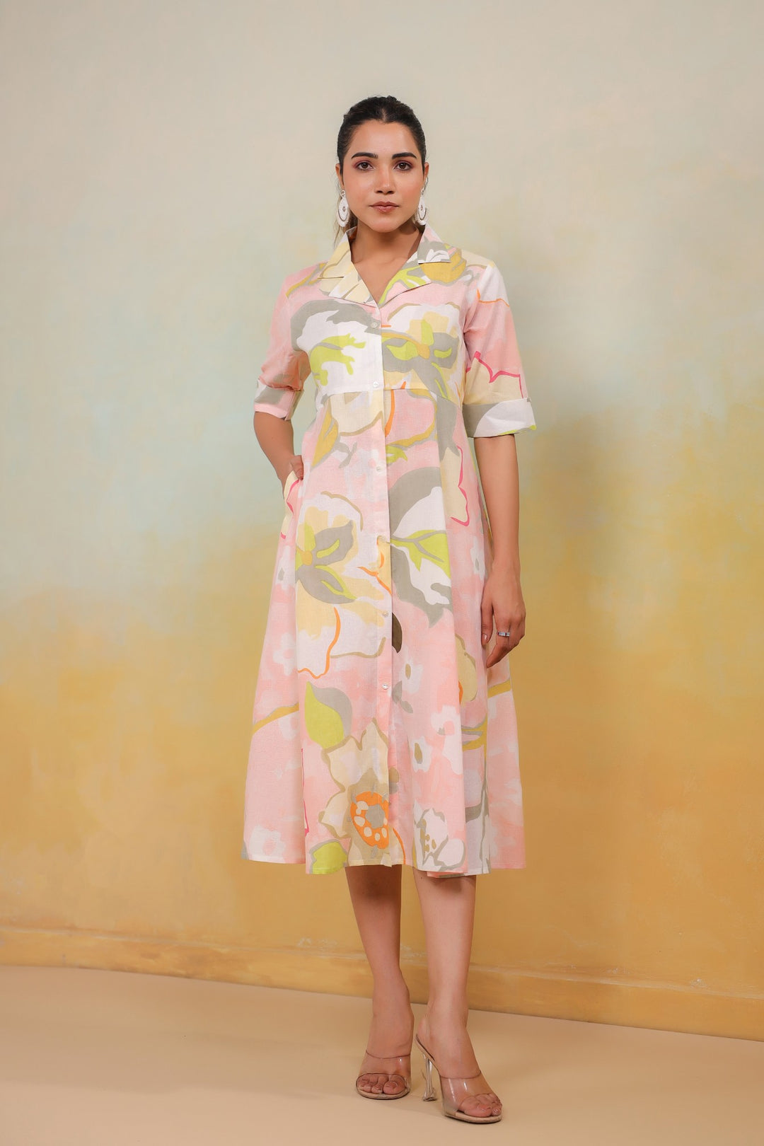 Blush Reverie – Soft Pastel Floral Midi Dress