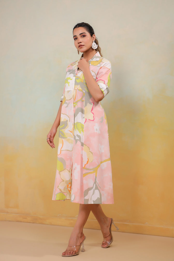 Blush Reverie – Soft Pastel Floral Midi Dress