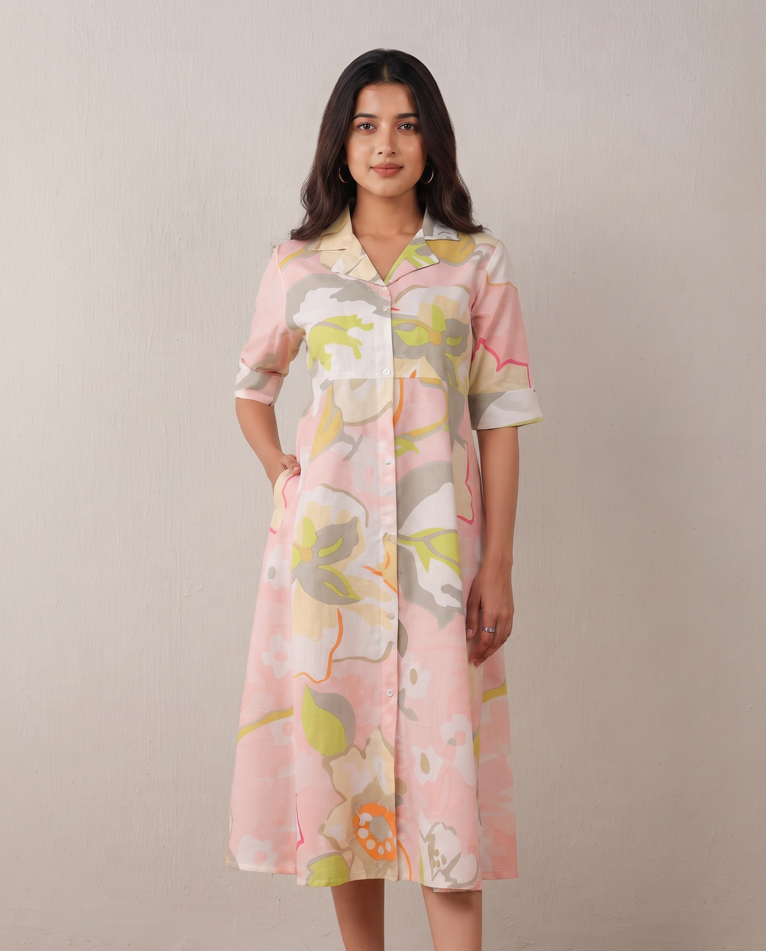Blush Reverie – Soft Pastel Floral Midi Dress