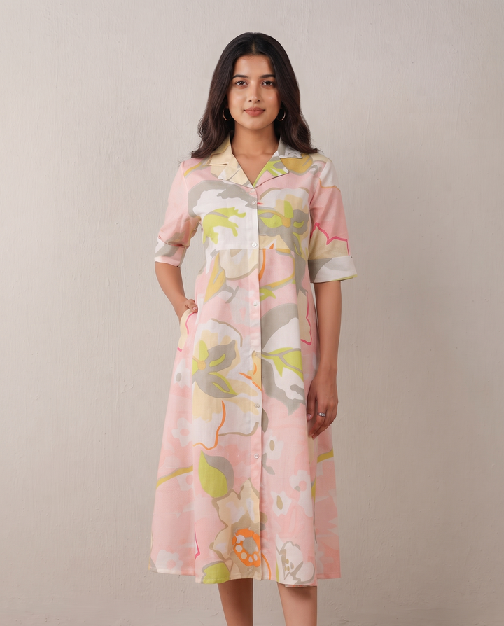 Blush Reverie – Soft Pastel Floral Midi Dress