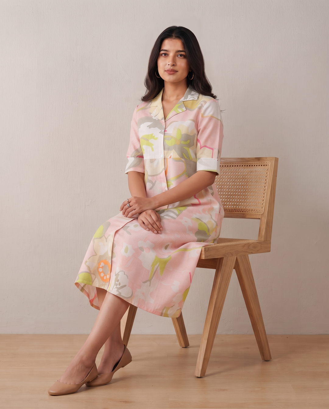 Blush Reverie – Soft Pastel Floral Midi Dress