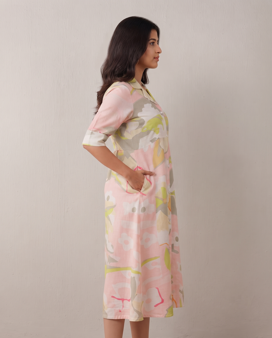 Blush Reverie – Soft Pastel Floral Midi Dress