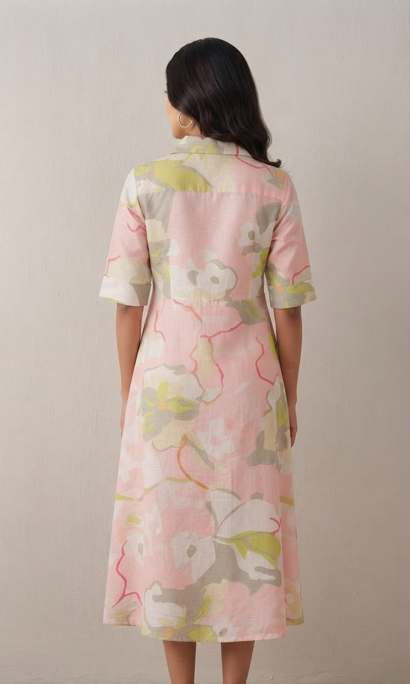 Blush Reverie – Soft Pastel Floral Midi Dress