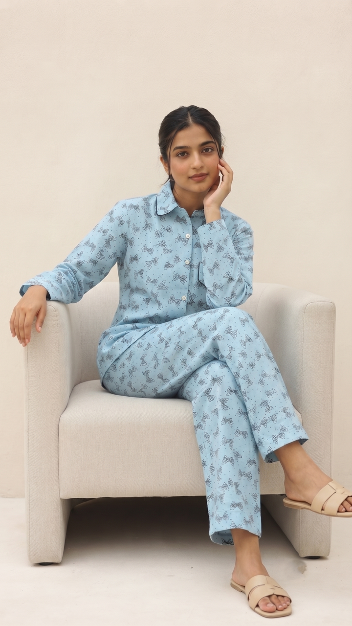 Cozy Butterfly Print Cotton Night Suit