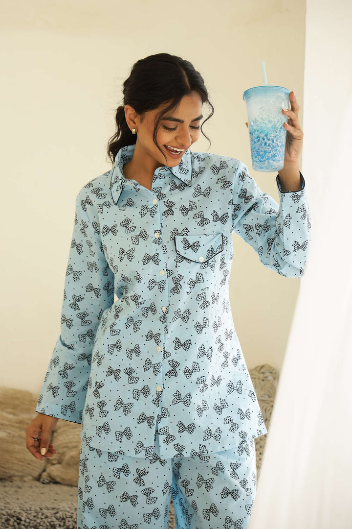 Cozy Butterfly Print Cotton Night Suit