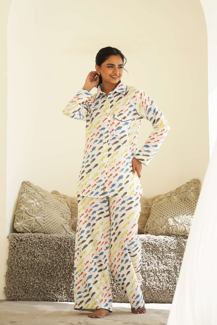 Playful Print Cotton Night Suit