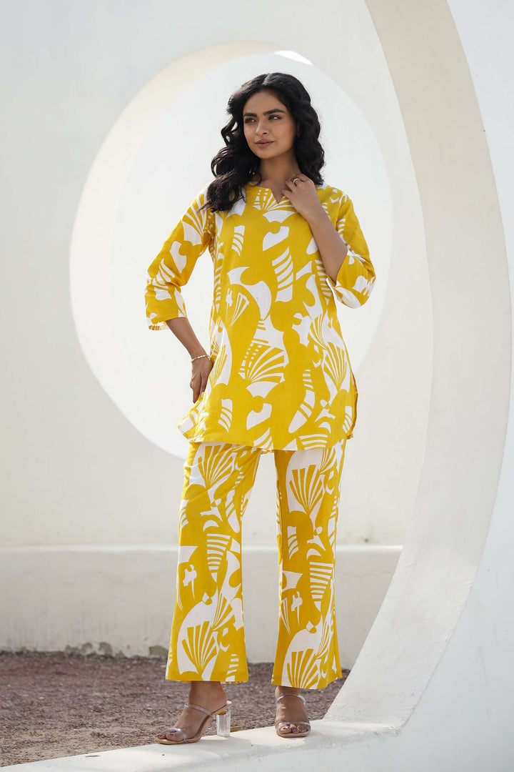 Sunny Yellow Abstract Cotton Cord Set