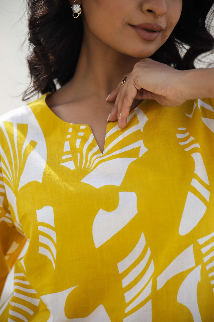 Sunny Yellow Abstract Cotton Cord Set