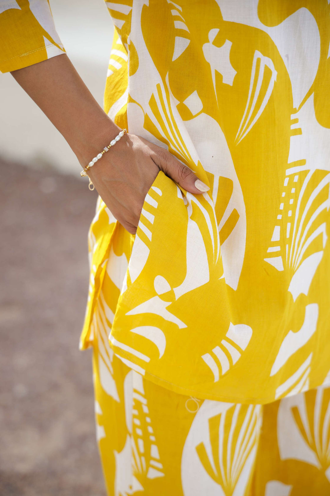 Sunny Yellow Abstract Cotton Cord Set