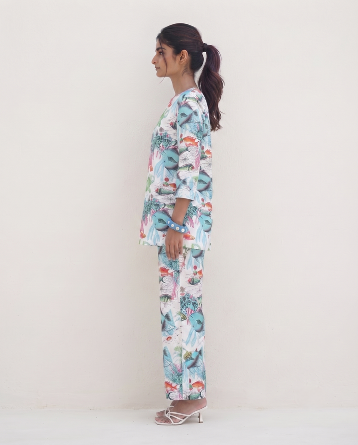 Aqua Marine Printed Cotton Cord Set