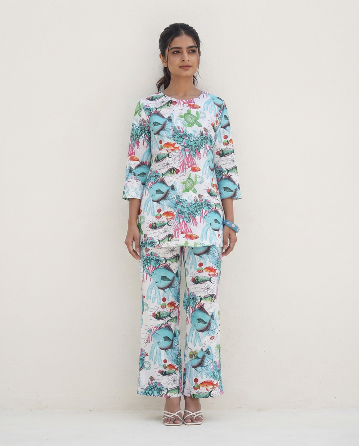 Aqua Marine Printed Cotton Cord Set