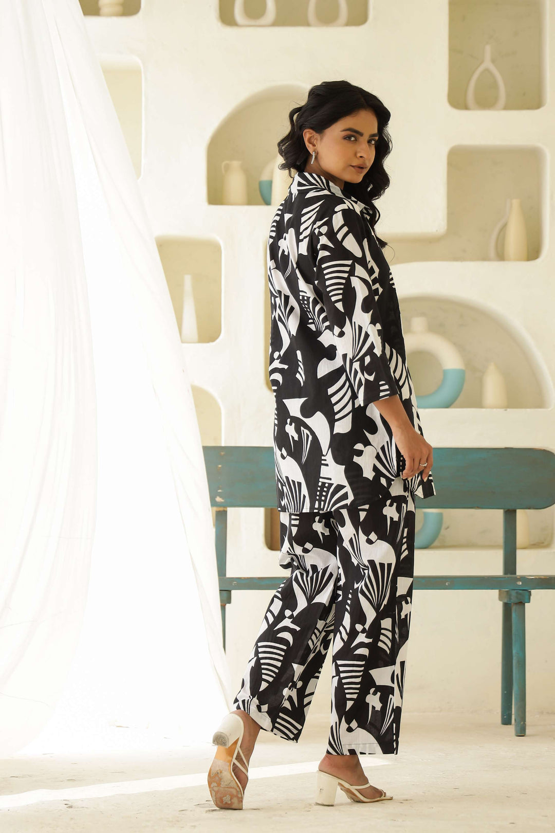 Monochrome Botanical Printed Cotton Co-ord Set