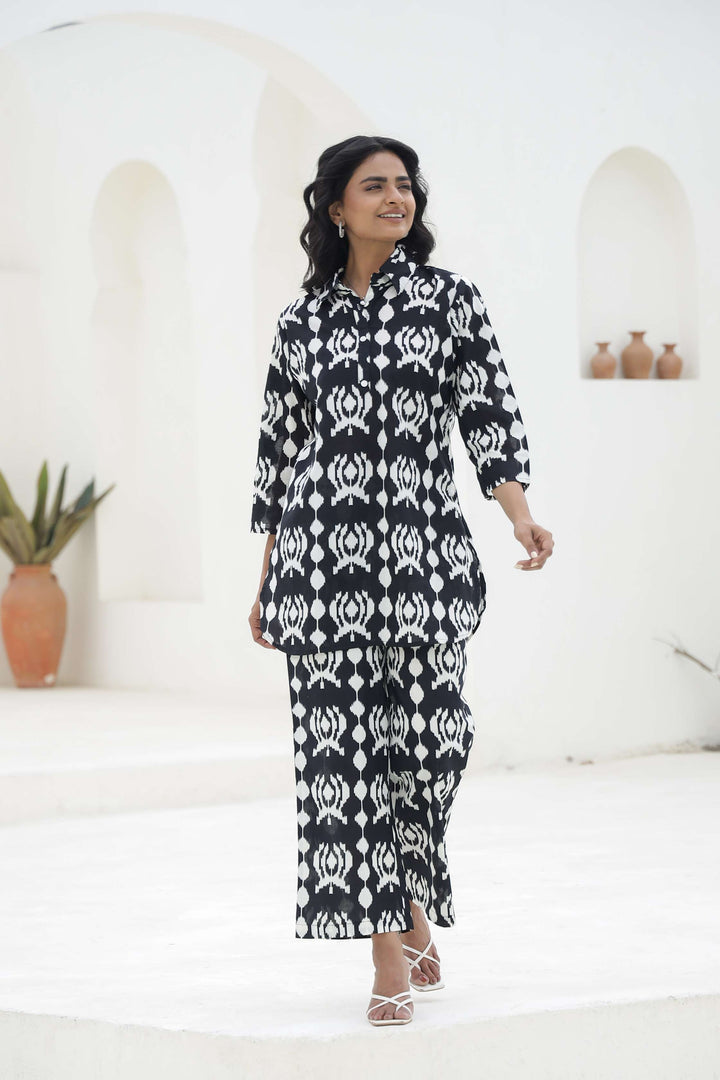 Black & White Ikat Printed Cotton Co-ord Set