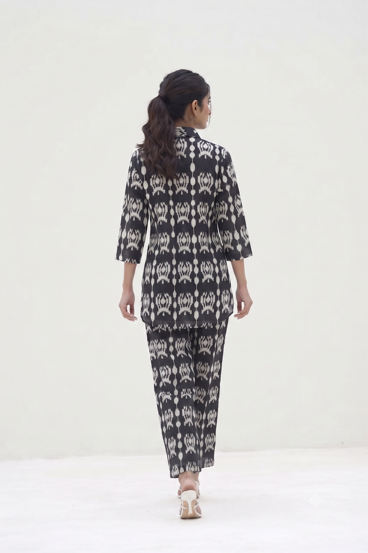 Black & White Ikat Printed Cotton Co-ord Set