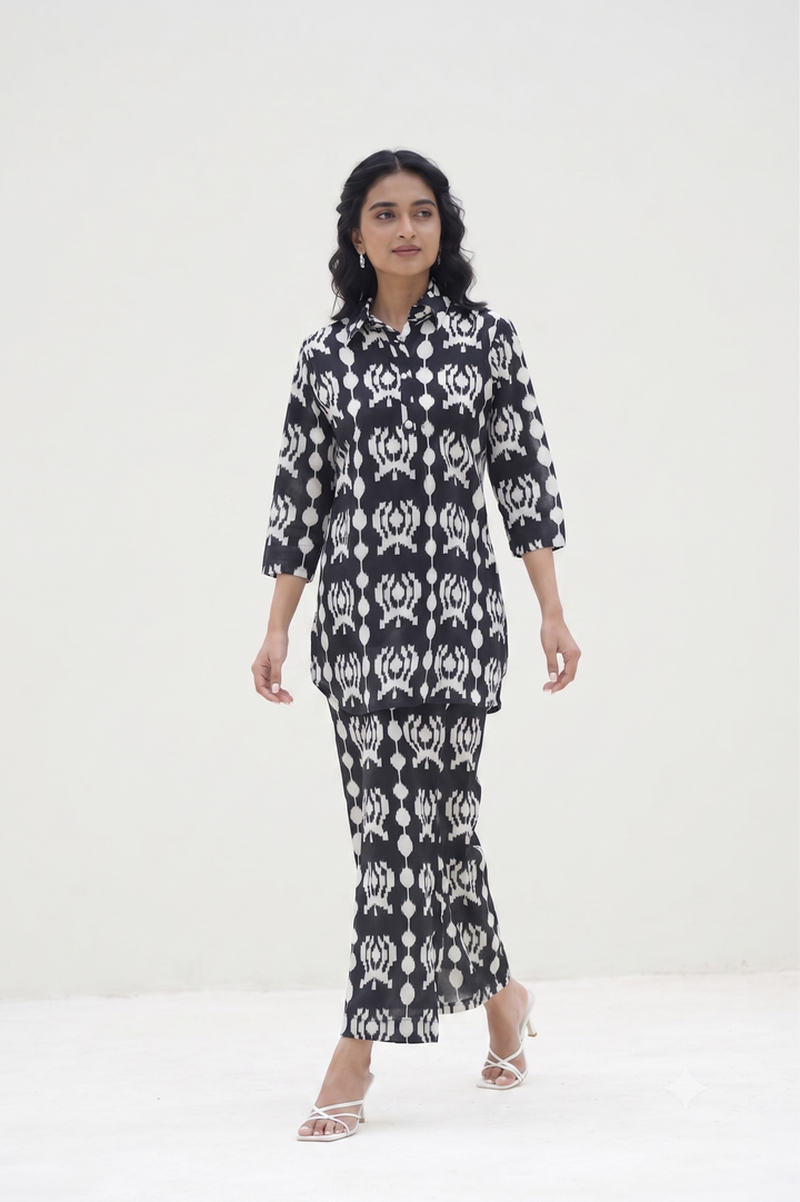 Black & White Ikat Printed Cotton Co-ord Set