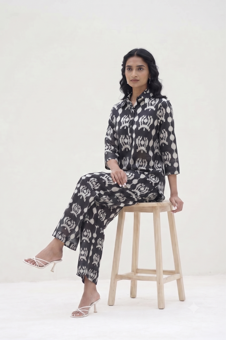 Black & White Ikat Printed Cotton Co-ord Set