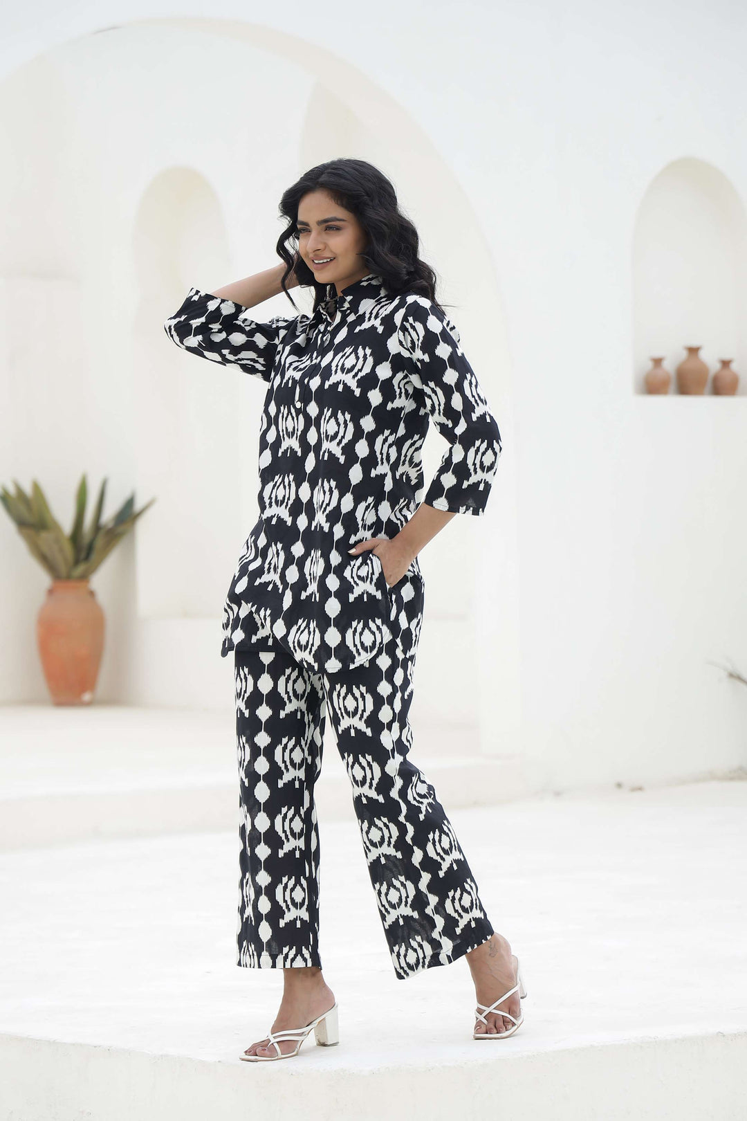 Black & White Ikat Printed Cotton Co-ord Set