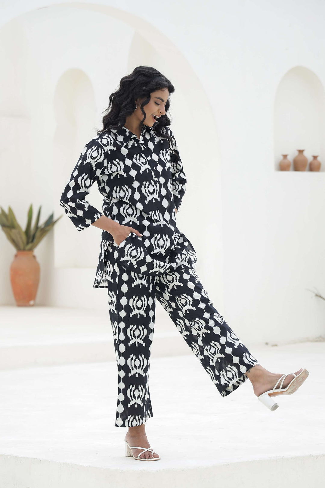 Black & White Ikat Printed Cotton Co-ord Set