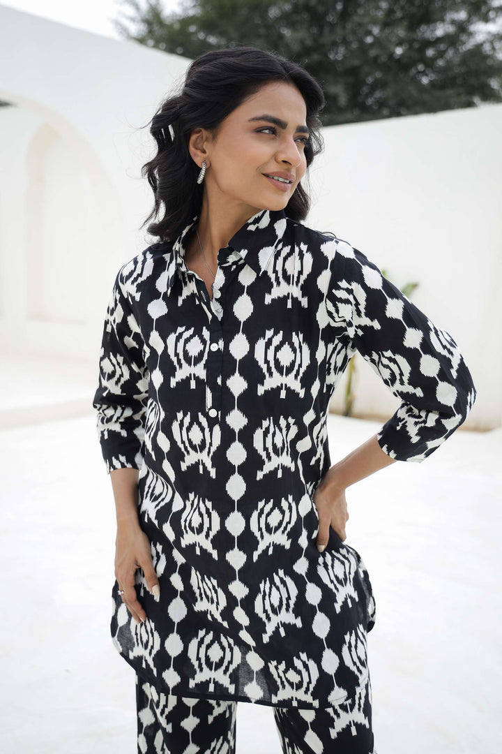 Black & White Ikat Printed Cotton Co-ord Set