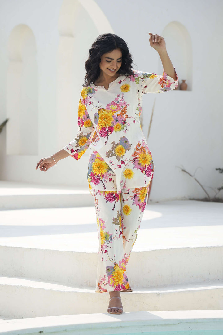 Ivory Floral Printed Cotton Co-ord Set