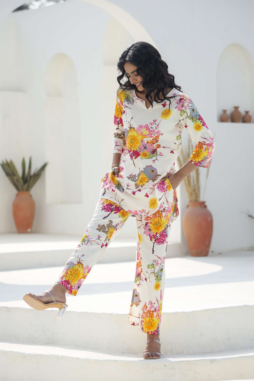 Ivory Floral Printed Cotton Co-ord Set