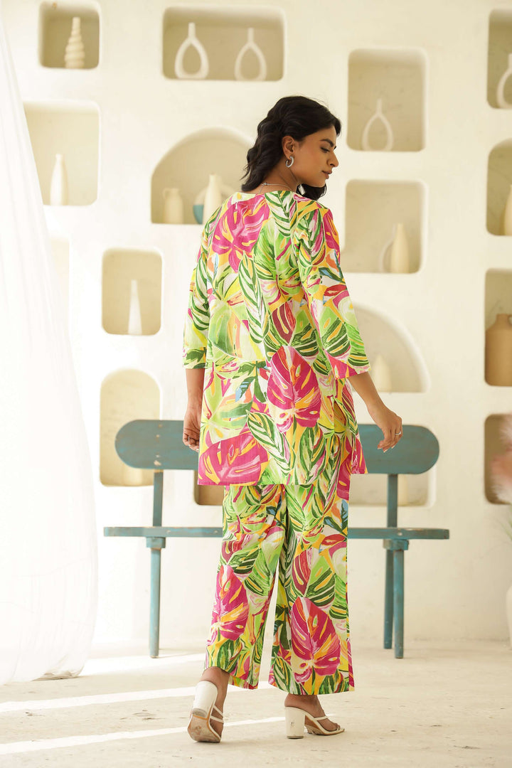 Tropical Paradise Leaf Print Cotton Co-Ord Set