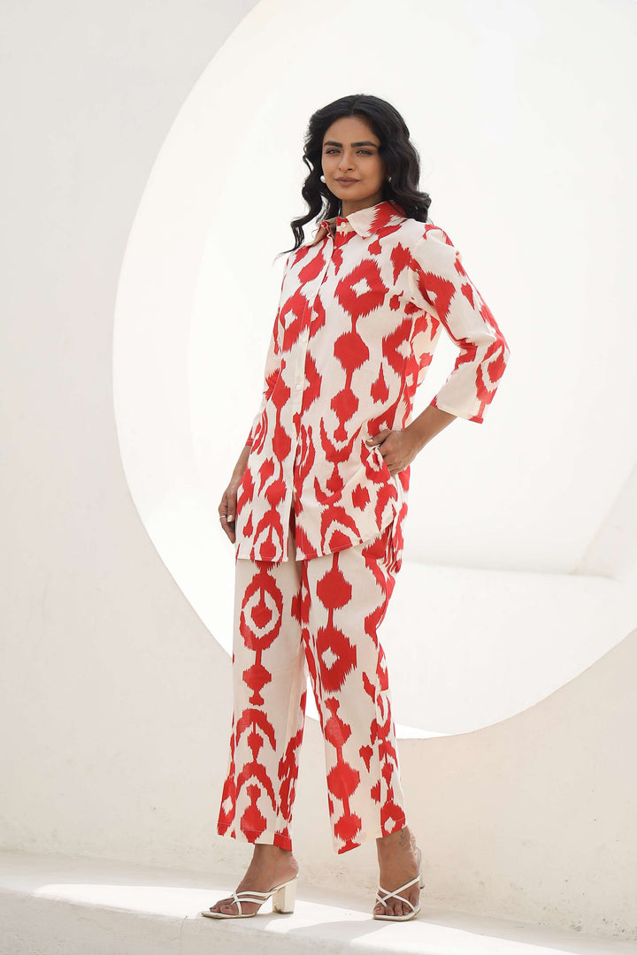 Red Ikat Print Cotton Co-Ord Set