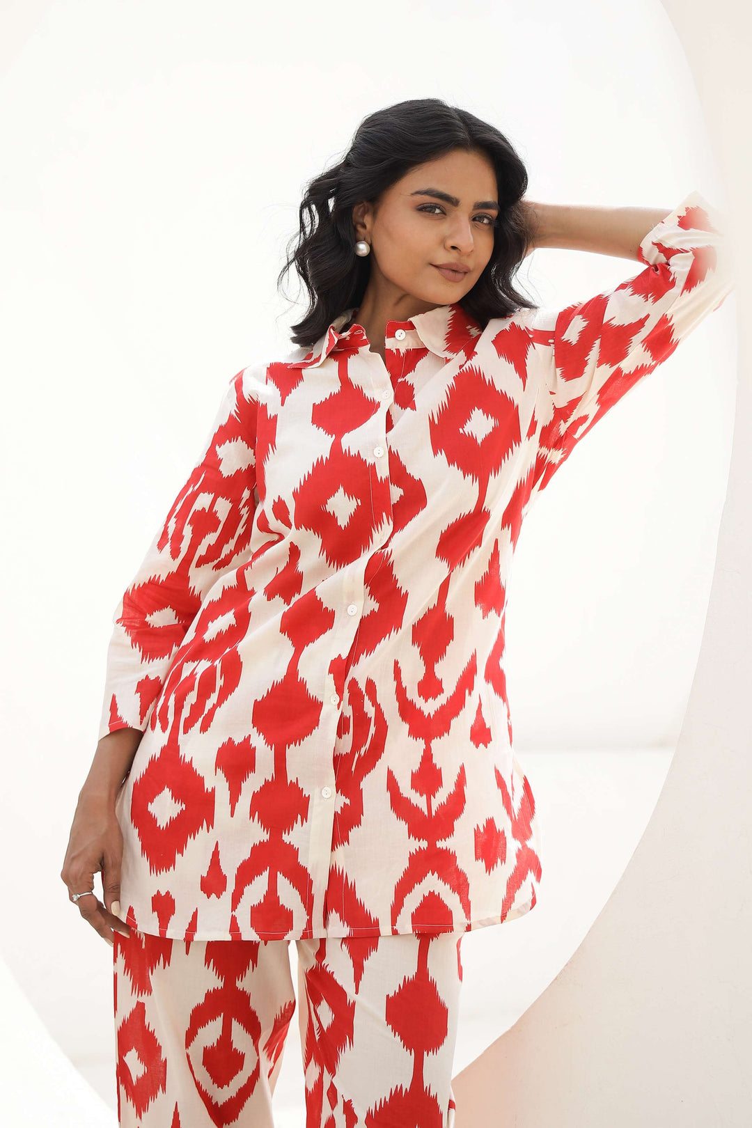 Red Ikat Print Cotton Co-Ord Set