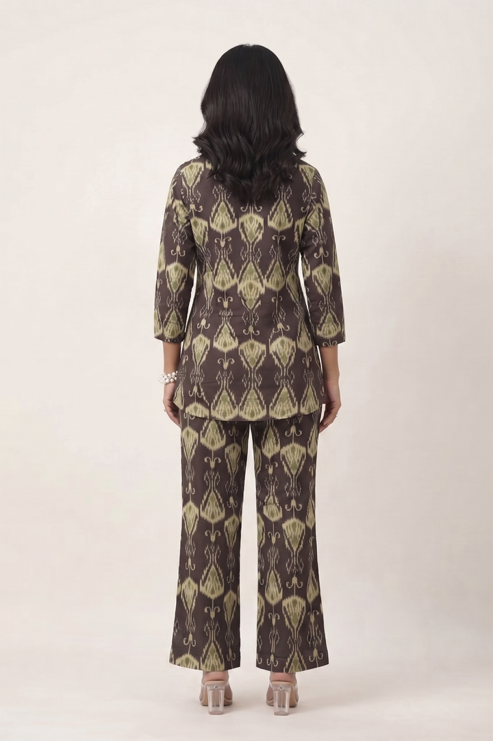 Black & Olive Abstract Ikat Cotton Co-Ord Set