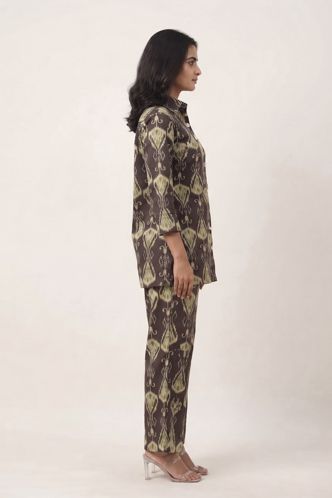Black & Olive Abstract Ikat Cotton Co-Ord Set