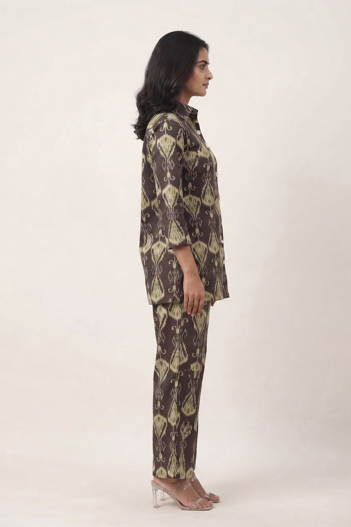 Black & Olive Abstract Ikat Cotton Co-Ord Set