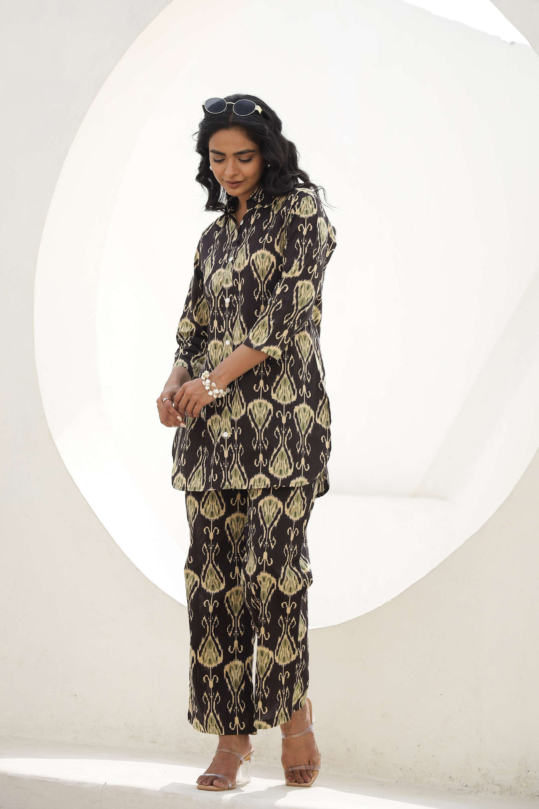 Black & Olive Abstract Ikat Cotton Co-Ord Set