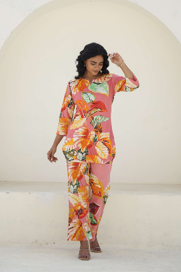 Tropical Bloom Pink Cotton Co-Ord Set