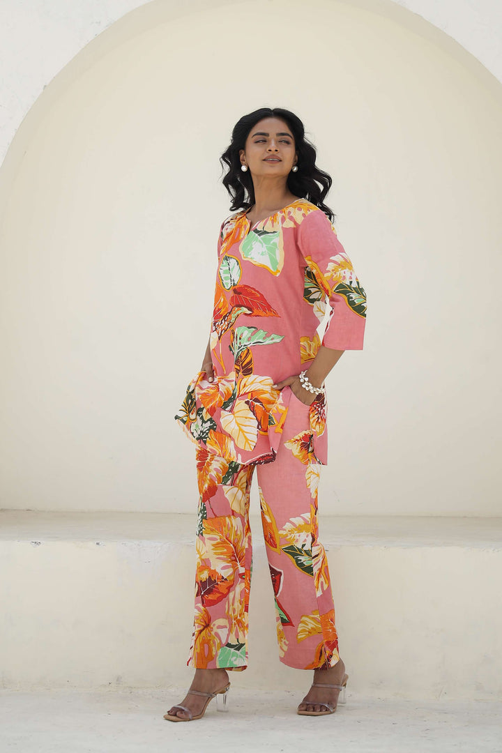 Tropical Bloom Pink Cotton Co-Ord Set