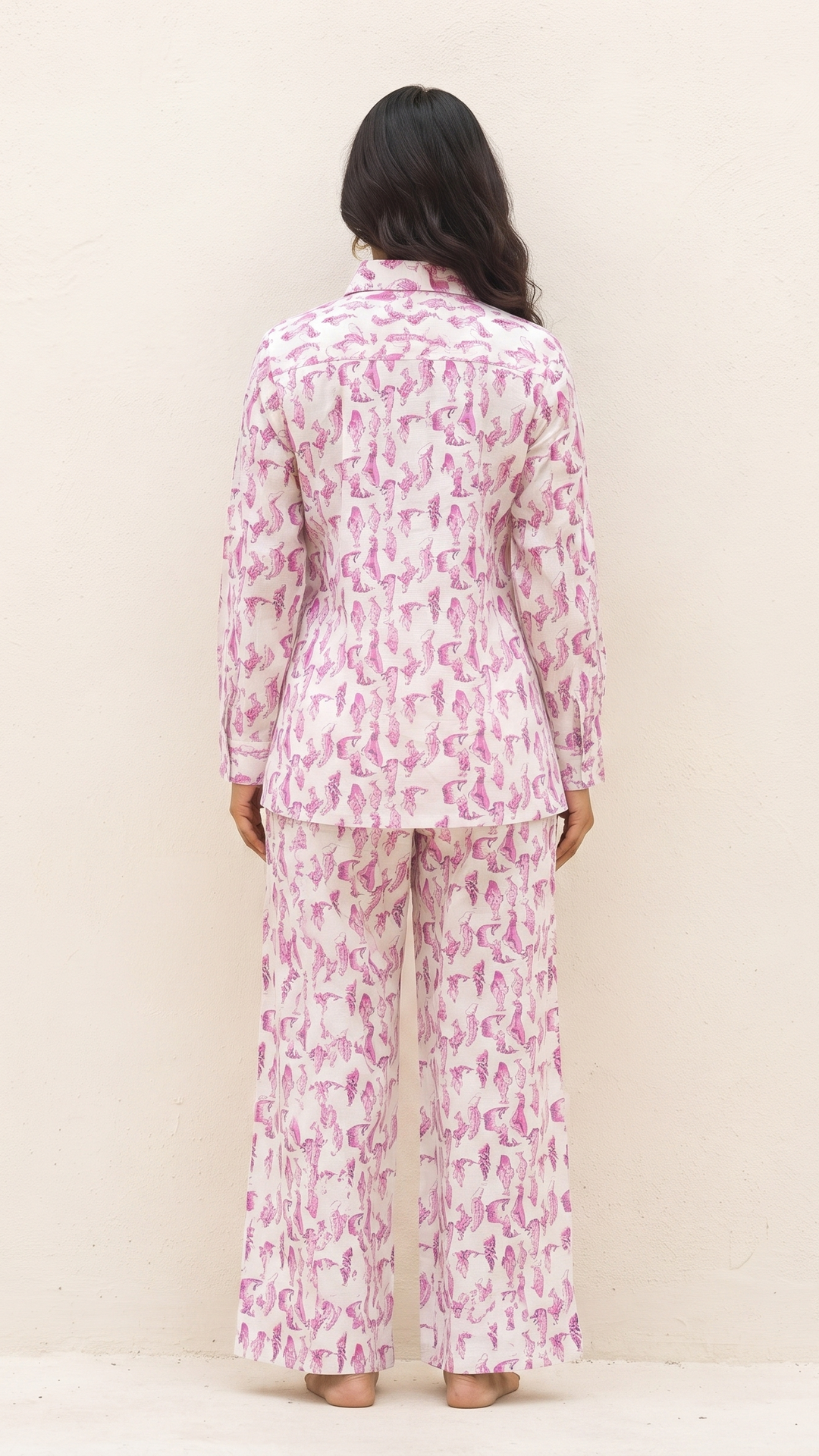 Blush Flamingo Print Cotton Night Suit