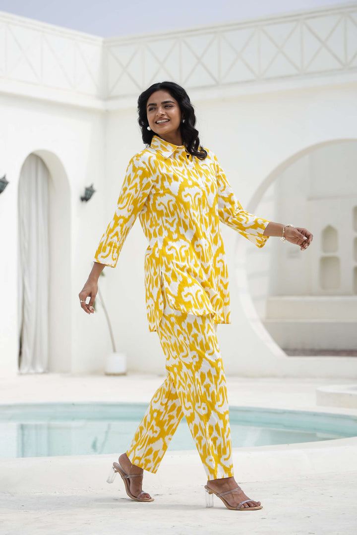 Vibrant Yellow Ikat Print Co-Ord Set