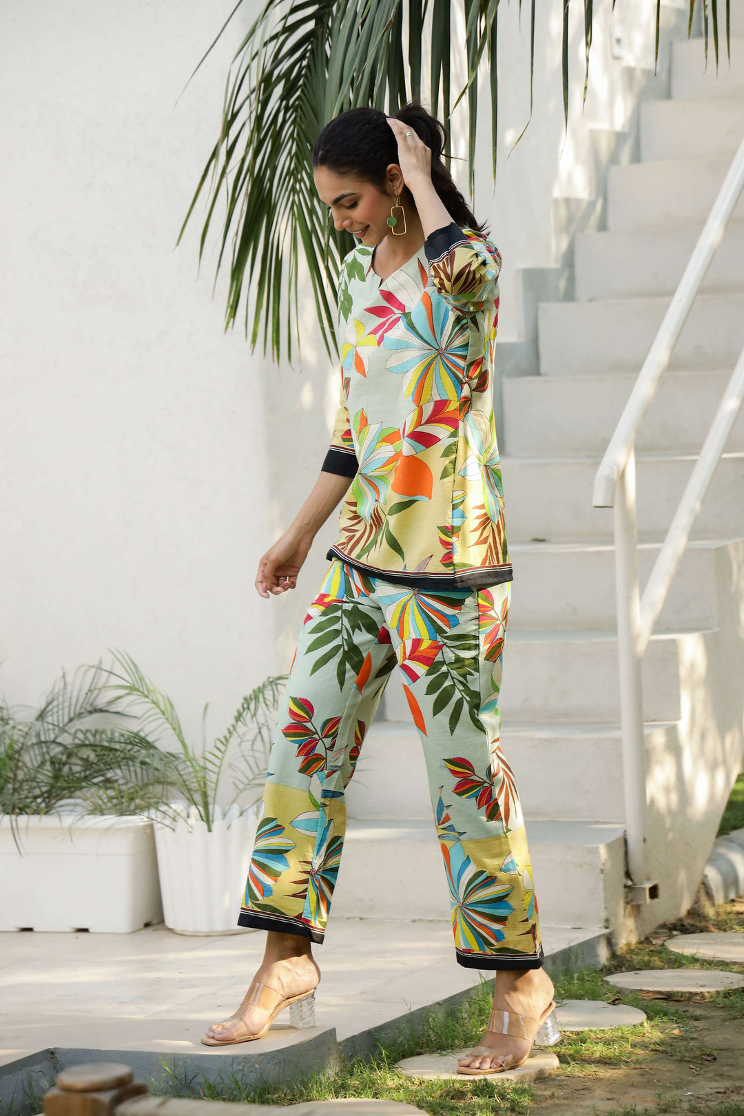 Multicolor Tropical Floral Cotton Co-Ord Set for Women